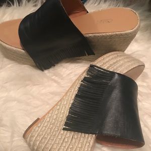 Chloe black leather espadrilles wedge